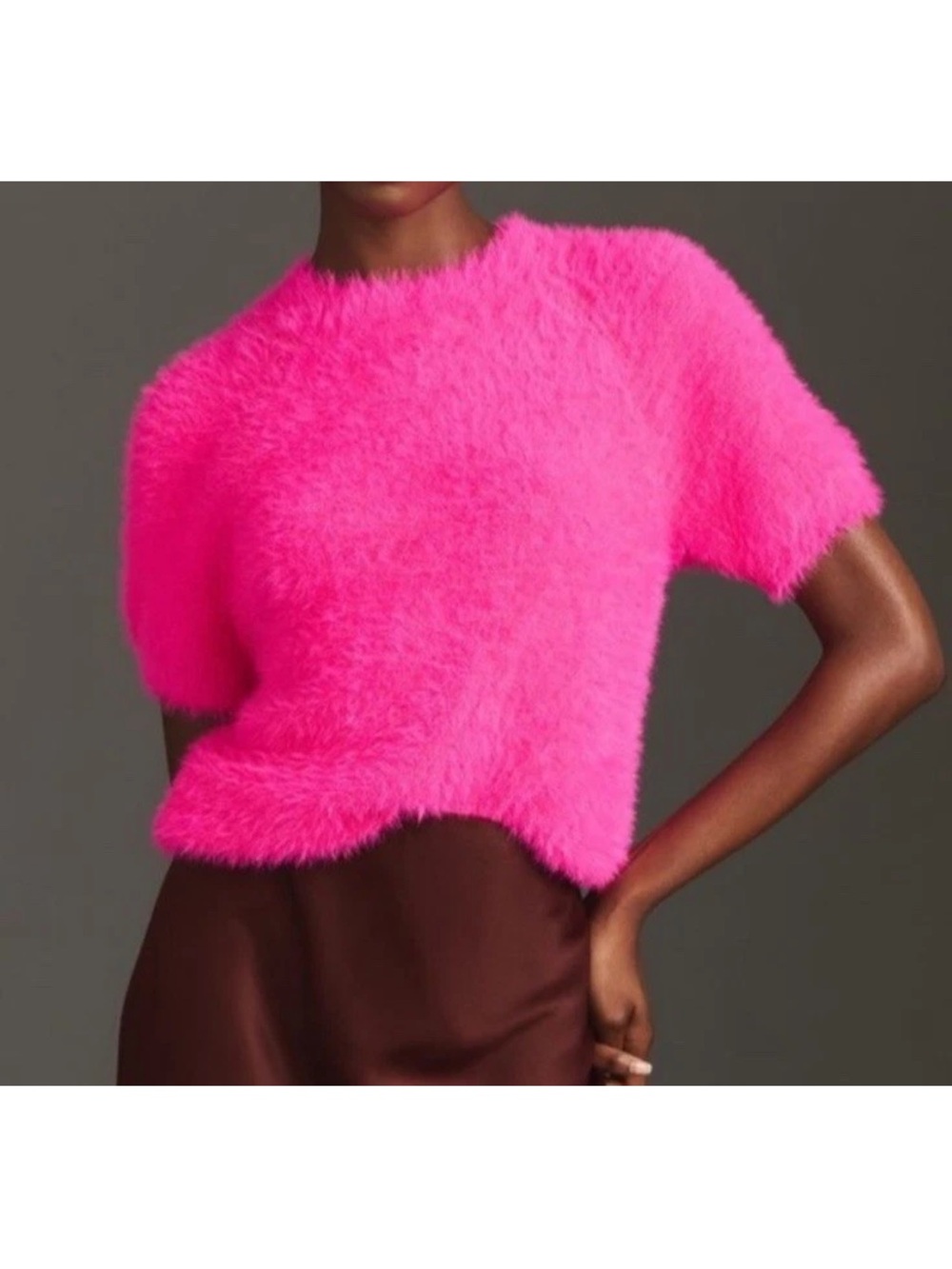 Anthropologie Pilcro Womens Neon Pink Fuzzy Eyelash Baby Sweater Tee Top Size Sm